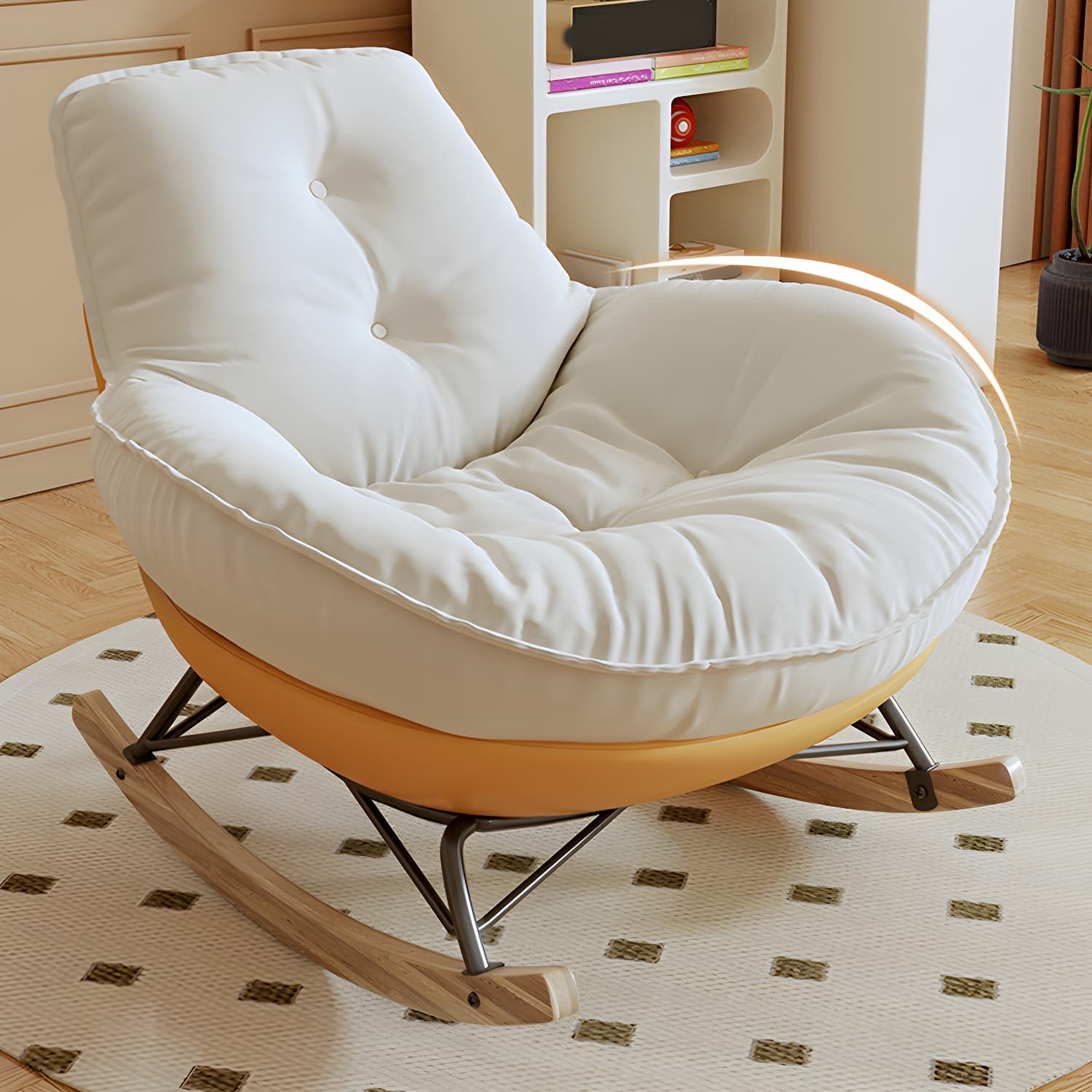 Indoor Contemporary Rocking Chair with Beige Upholstered and Wood Legs - image 19