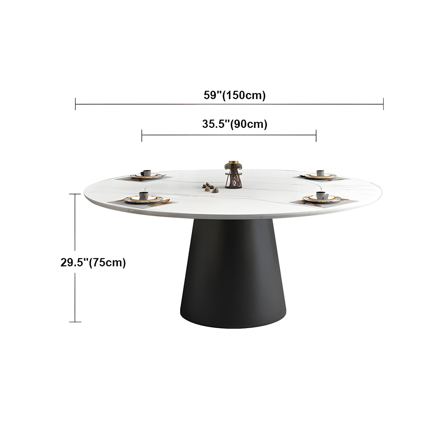 Modern Round Dining Table White and Black Metal Base Convertible Dining Table - image 19