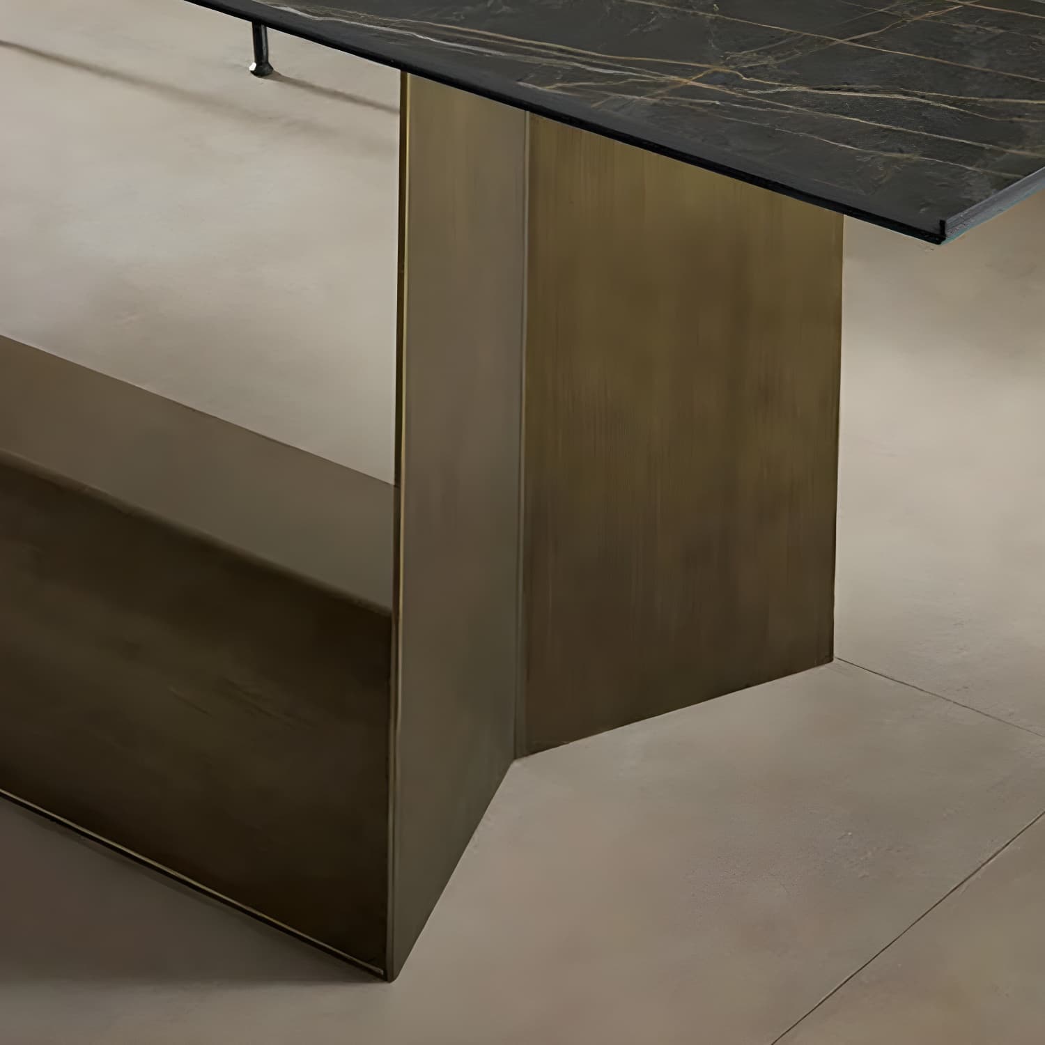 Rectangle Stone and Metal Dining table Modern Trestle Base Dining Table - image 8