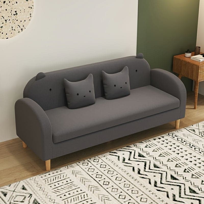 Art Deco Natural Wood Finish Framed Sofa Couch with Recessed Arm, Slipcover and 2 Pillows - image 7