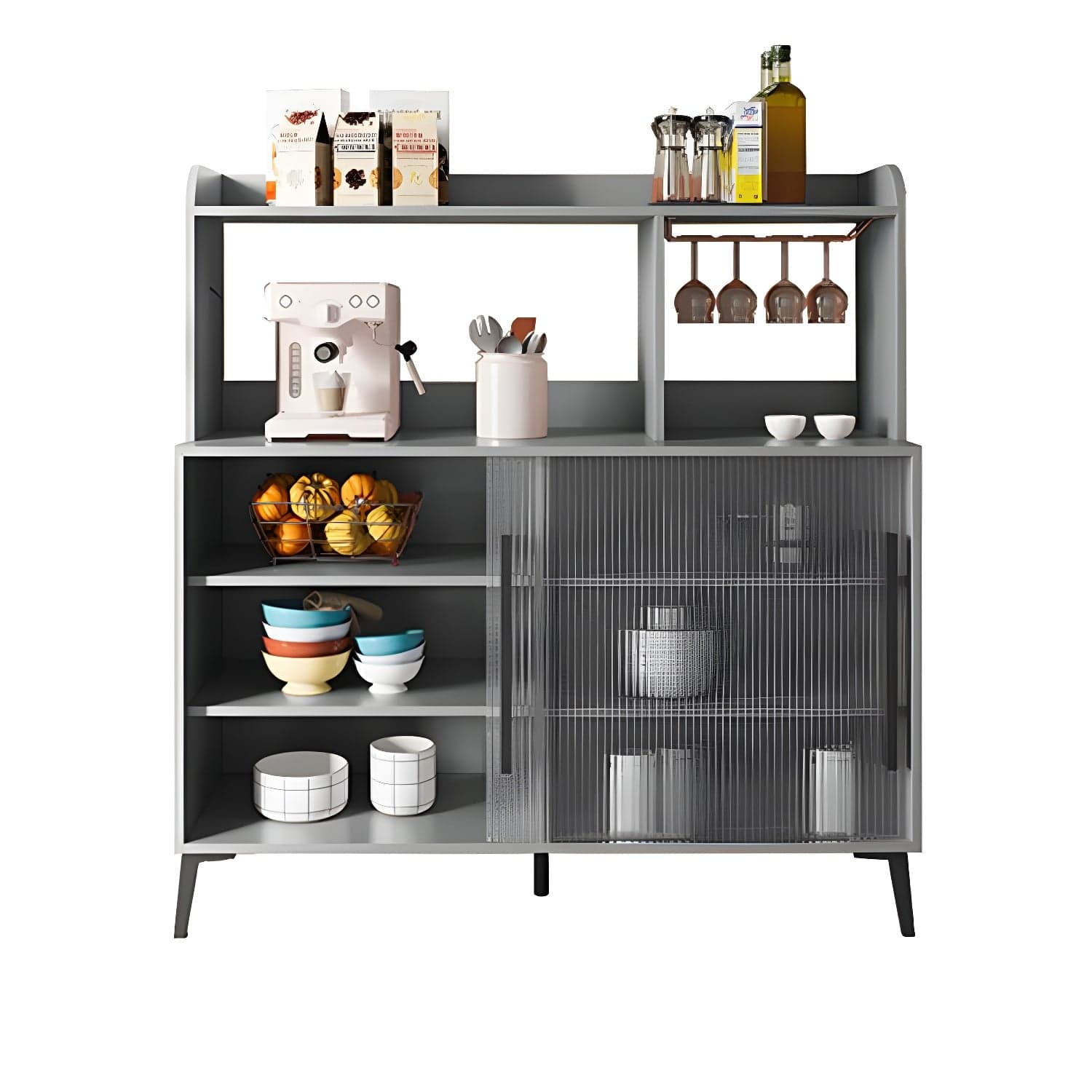 Contemporary Engineered Wood Glass Door Sideboard with Shelf for Dinging Room - image 4