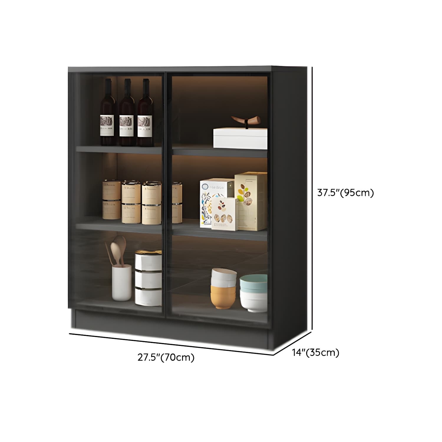 Black Modern Wood Sideboard Credenza with Glass Doors and Interior Shelves - image 15