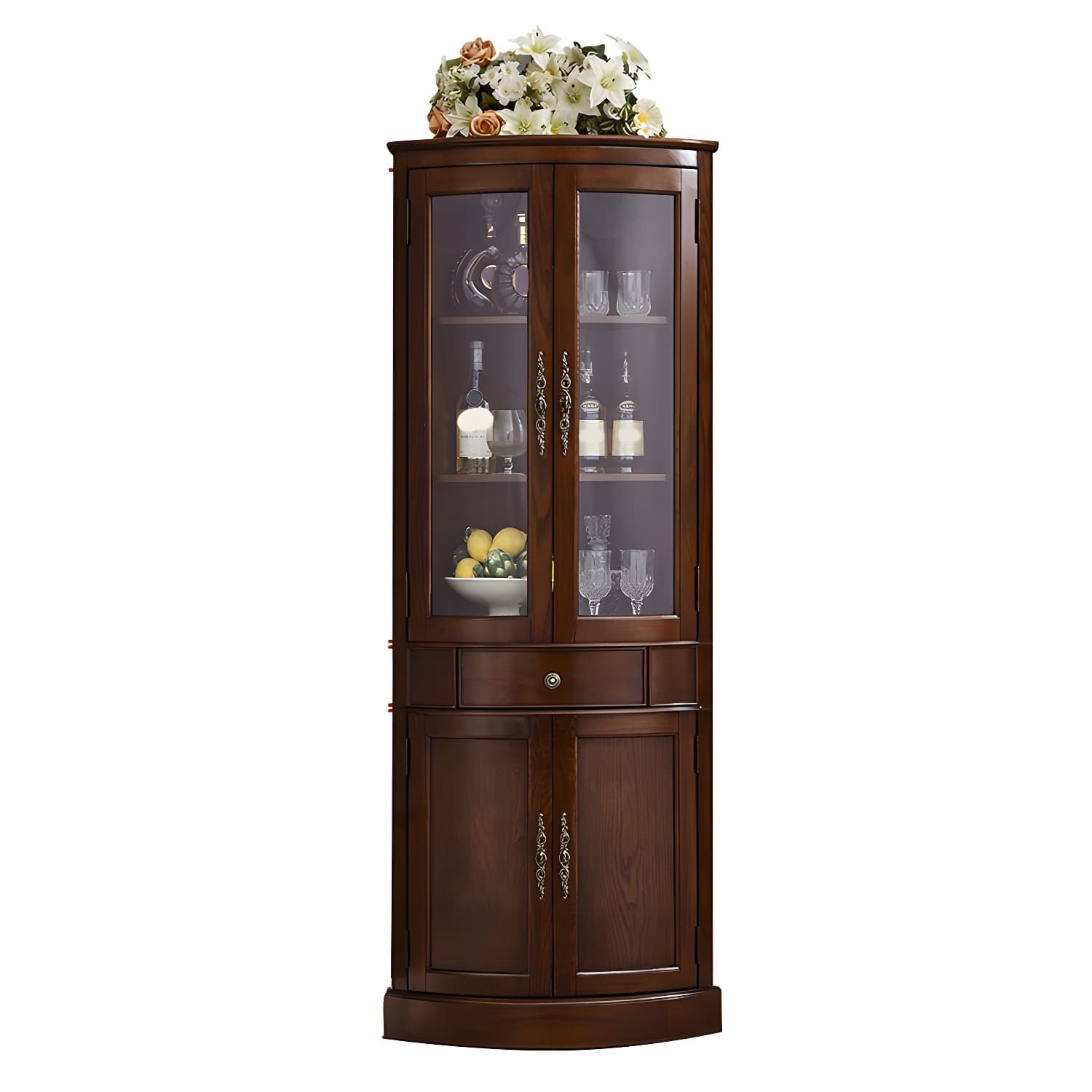 Glass Paned Solid Wood Corner Rustic Accent Cabinet with Doors - image 6