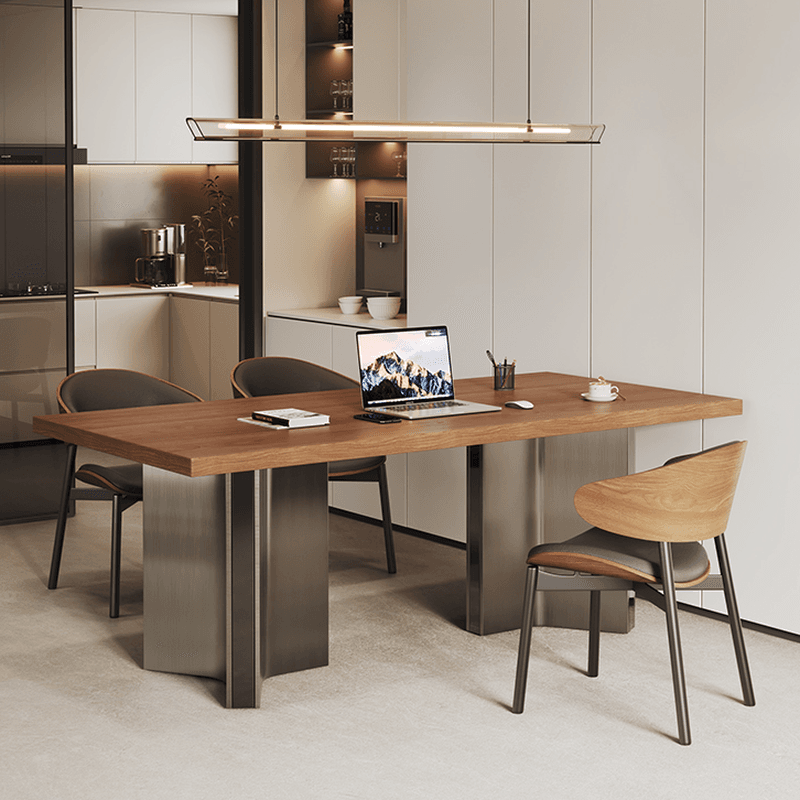 Dining Table Set with Ash Wood Top, Two-sided Pedestal Base, Padded Chair with Back for 6 People/4 People in Auburn - image 5