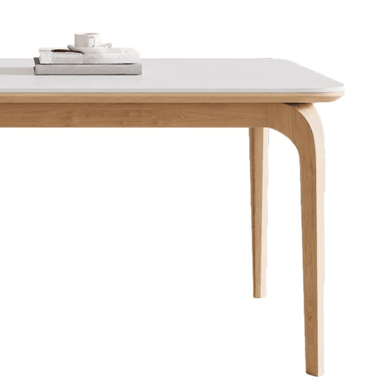 Dining Table Set with Slate Stone Fixed Table, Padded Chair Back for 6 People in White - image 3