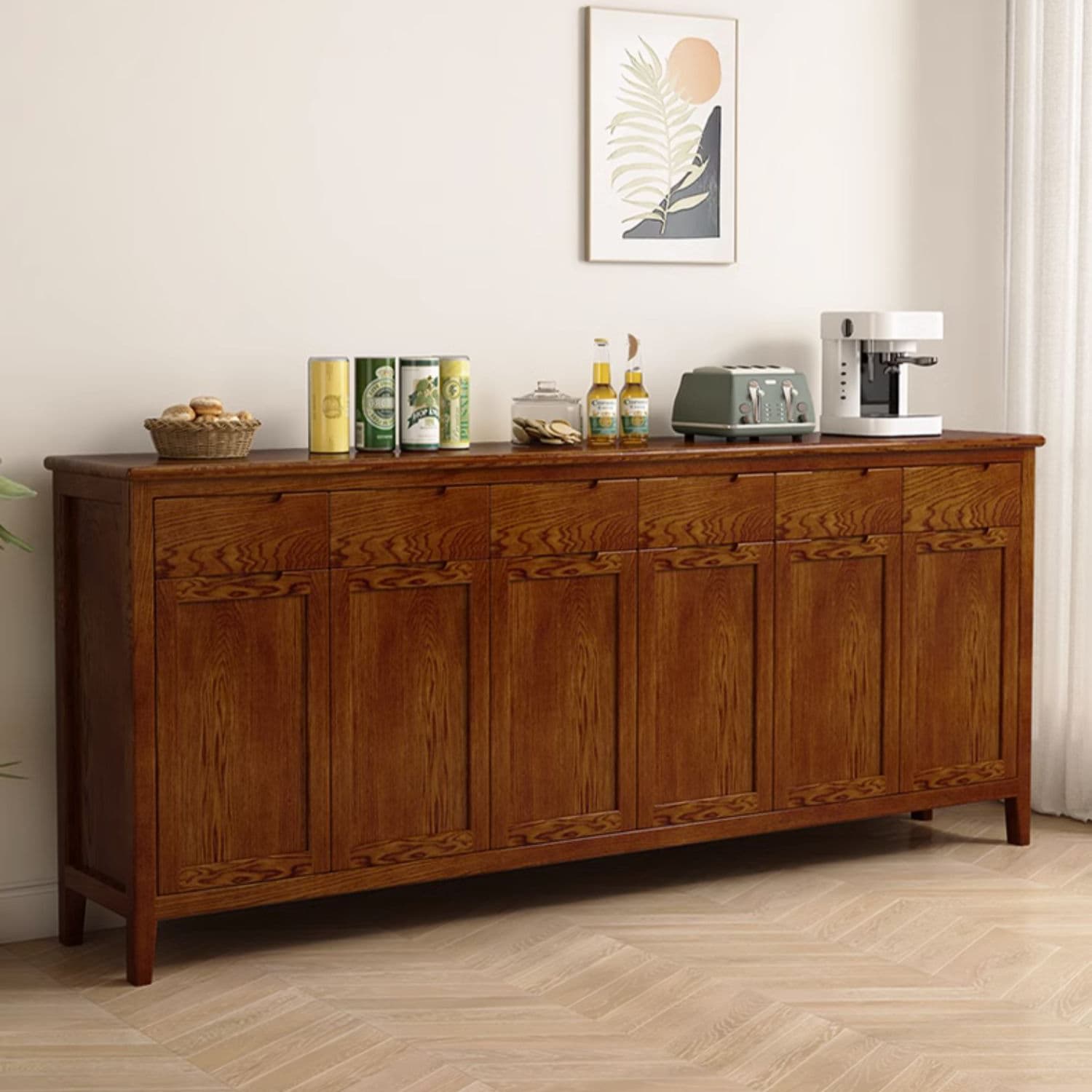 Scandinavian Oak Sideboard Credenza with Cabinets and Drawers - image 6