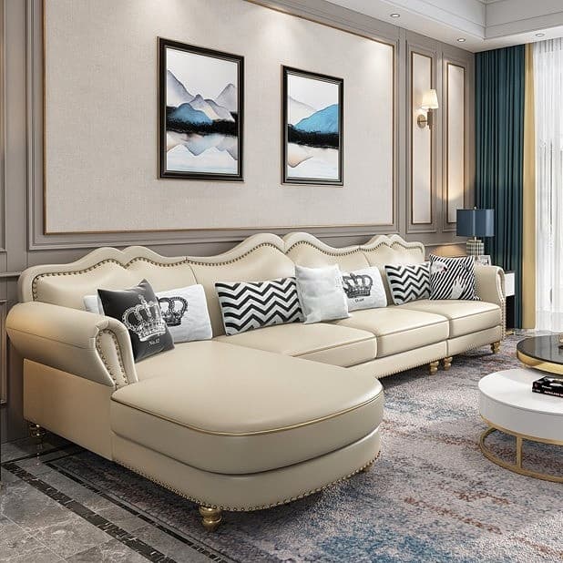 Glam Eco-Leather Flared Arm Sectional Sofa in Large Size with Nailhead Trim - image 7