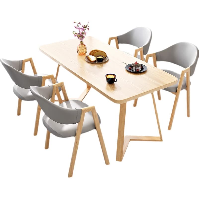 Dining Table Set with Sleighing Recycled Wood Fixed Table and Padded Chair with Back and Armrest, 5-piece - image 11