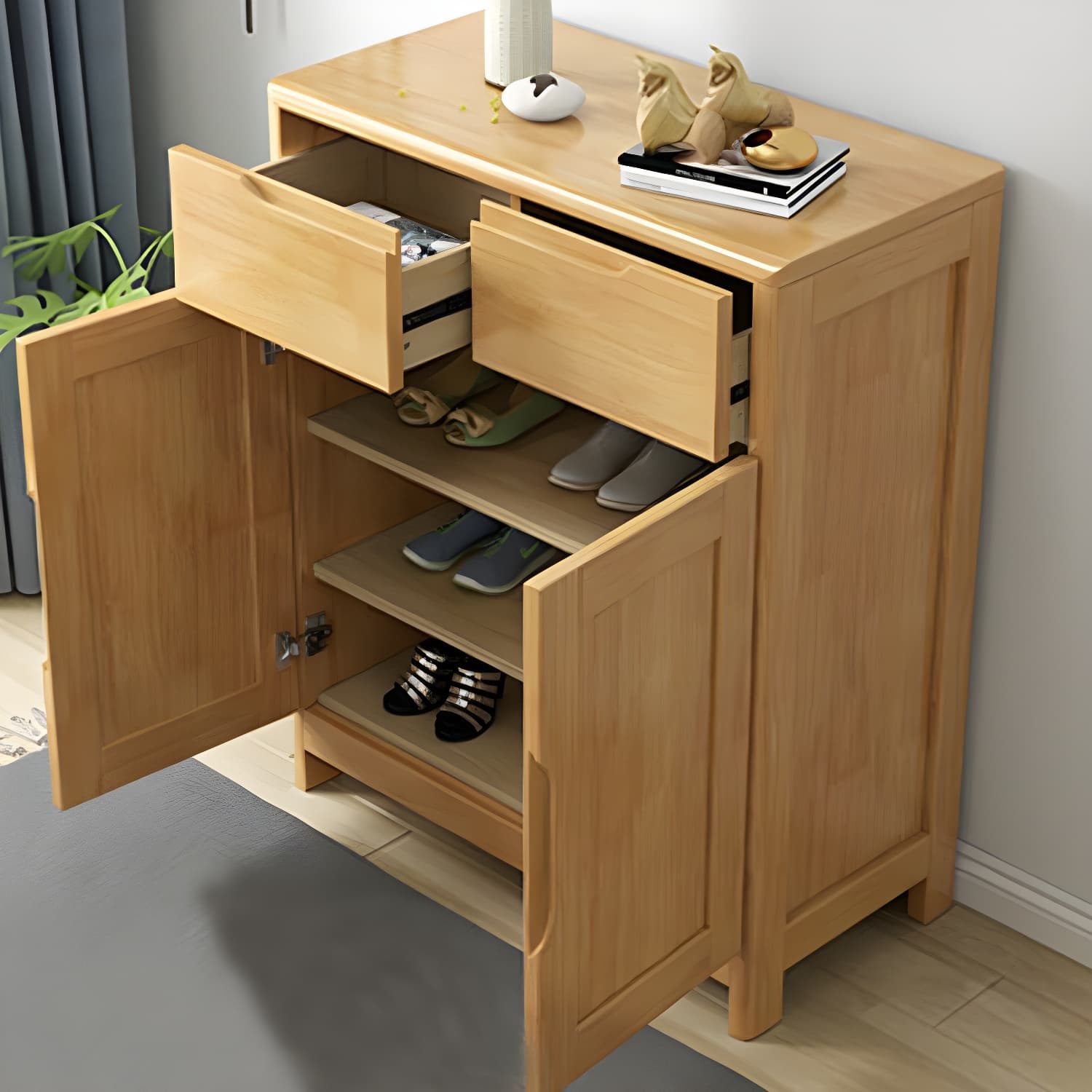 Mid-Century Cabinet with 2 Doors and 2 Drawers in Rubberwood - image 13