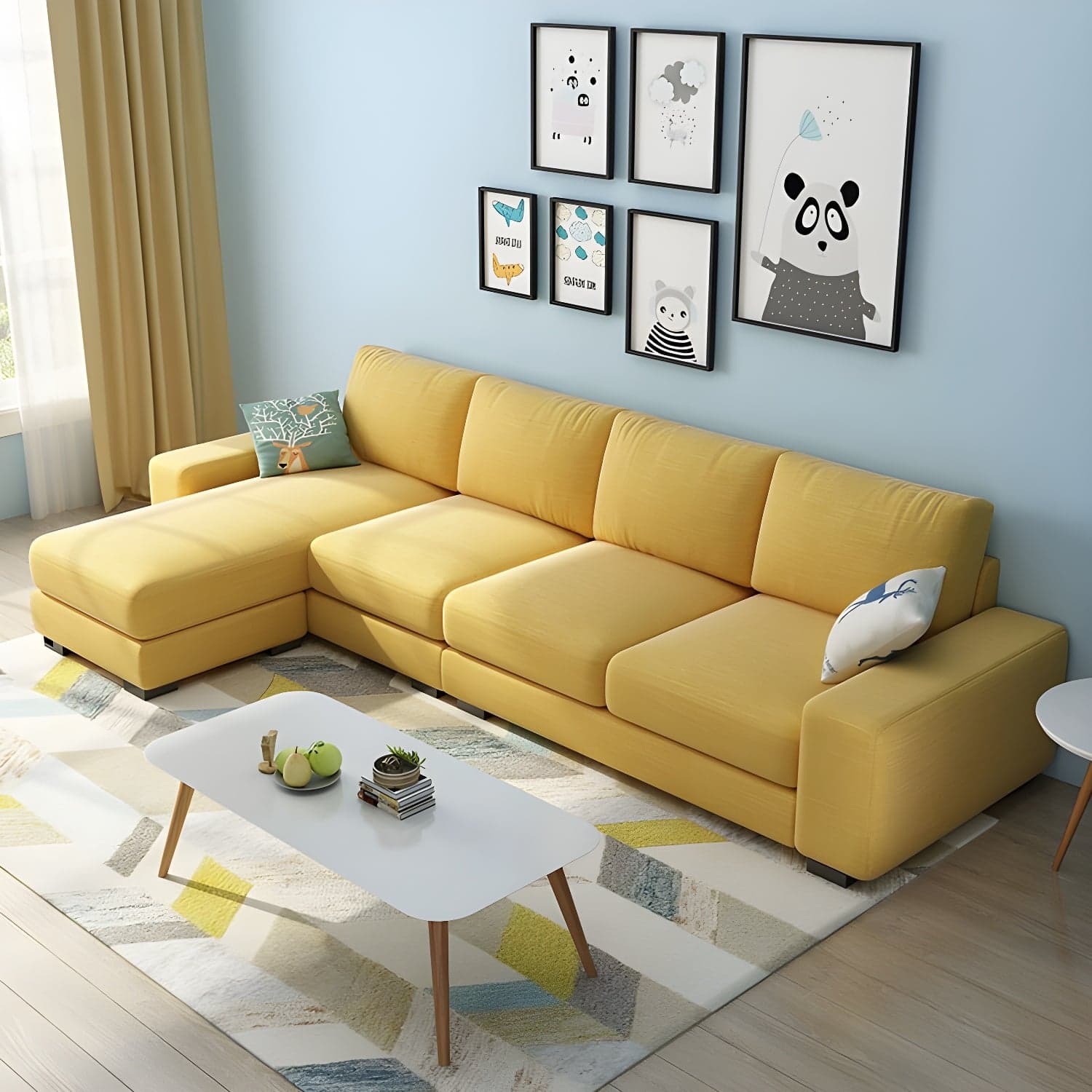 Scandinavian Wood Frame Straight Sofa with Cushion Back and Slipcover in 3 Piece Set - image 17