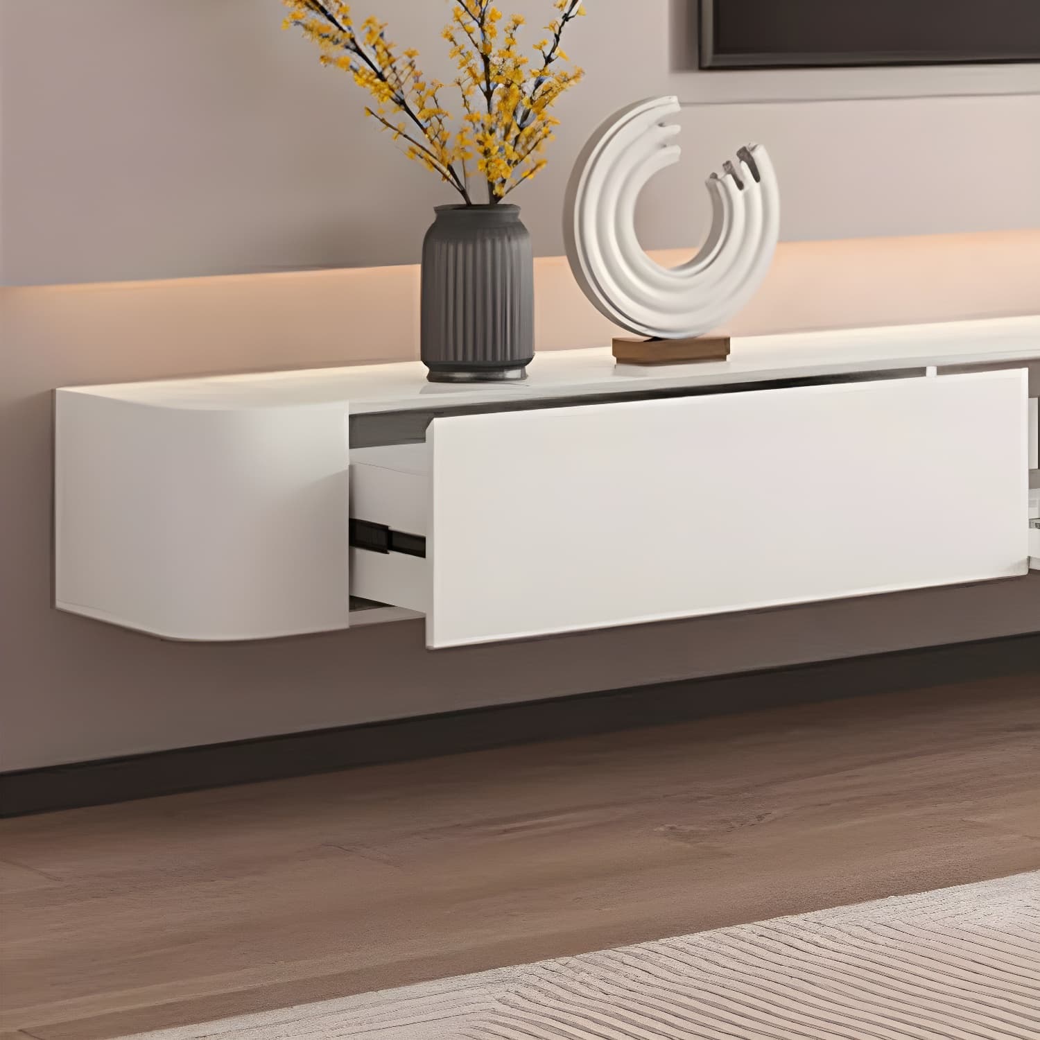 Scandinavian Solid Wood Frame Wall-mounted TV Media Stand with Drawers and Door - image 9