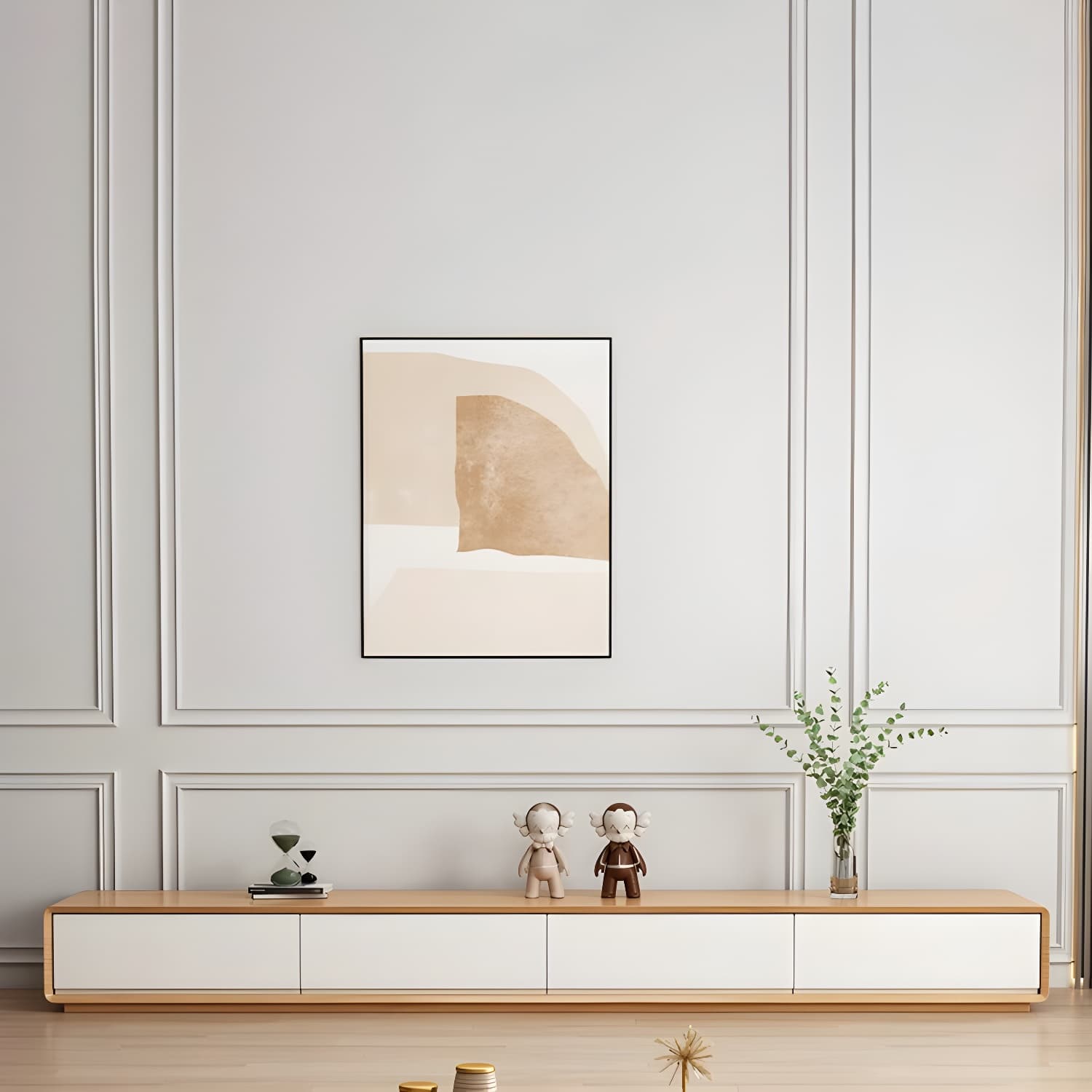 Contemporary Oblong Wood TV Stand in Natural and White with Drawers - image 5