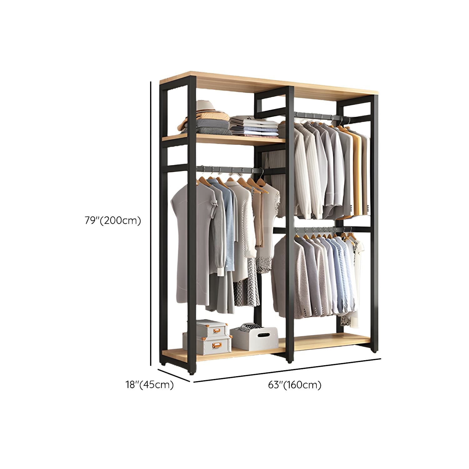 Modern Metal Wardrobe Armoire with Clothing Rod & Shelves (Height 70-79 inches, Overall Width 45cm) - image 21