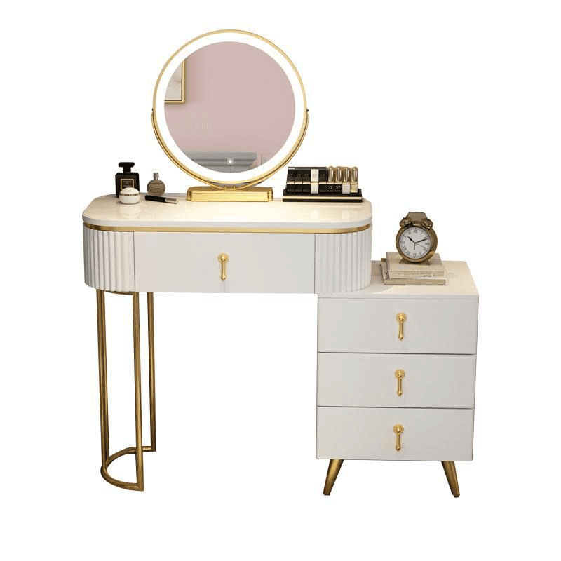 Push-Pull Vanity Set with Storage in a Modern Style, Led, Adjustable Touch Mirror, Blush Chair and Adjustable Brightness Included/Not Included