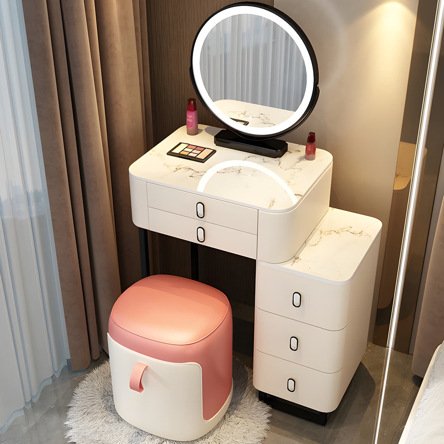 Stone Top Vanity with Storage Drawers Makeup Vanity Desk with Stool and Mirror - image 5