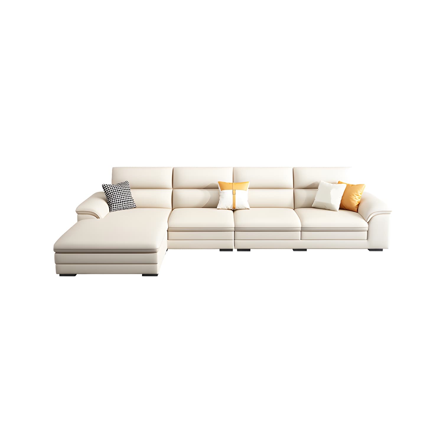 Standard Genuine Leather Sectional, Pillow Top Arm, Cushion Back, Beige, Birch Wood - image 5