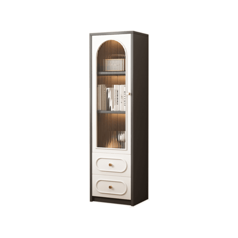 Detached Scratch-immune Accent Cabinet with Glazed Door, Adjustable Shelf, Cabinet Knobs, Soft Close Drawer, and Stain Resistant Finish