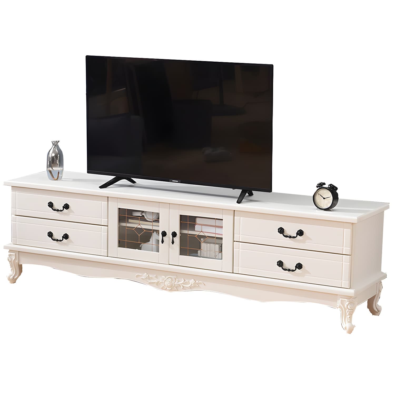 Traditional Solid Wood TV Cabinet Living Room Luxury TV Stand with Glass Doors - image 5