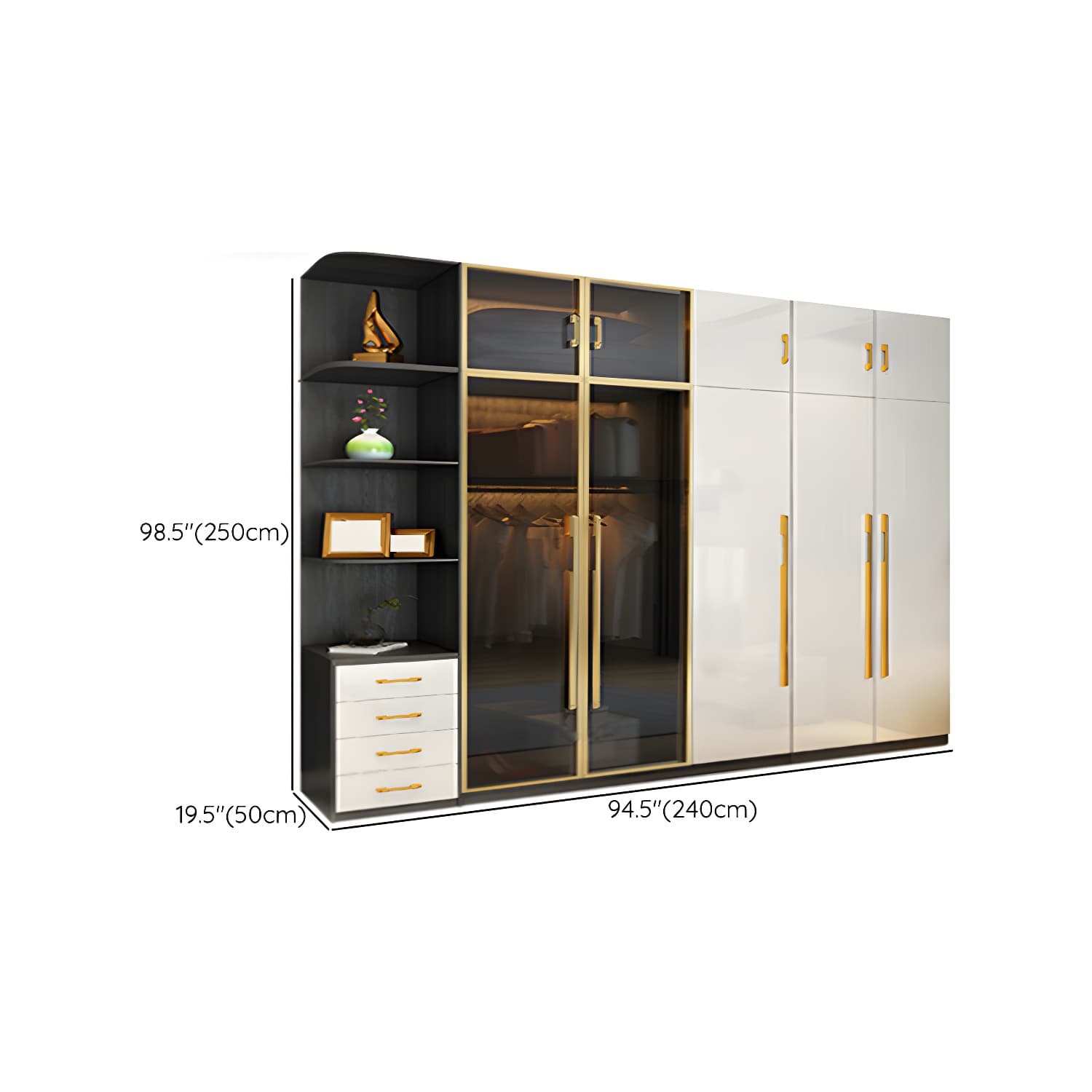 Modern Tempered Glass Doors Wardrobe Wood Frame Wardrobe without Light - image 30