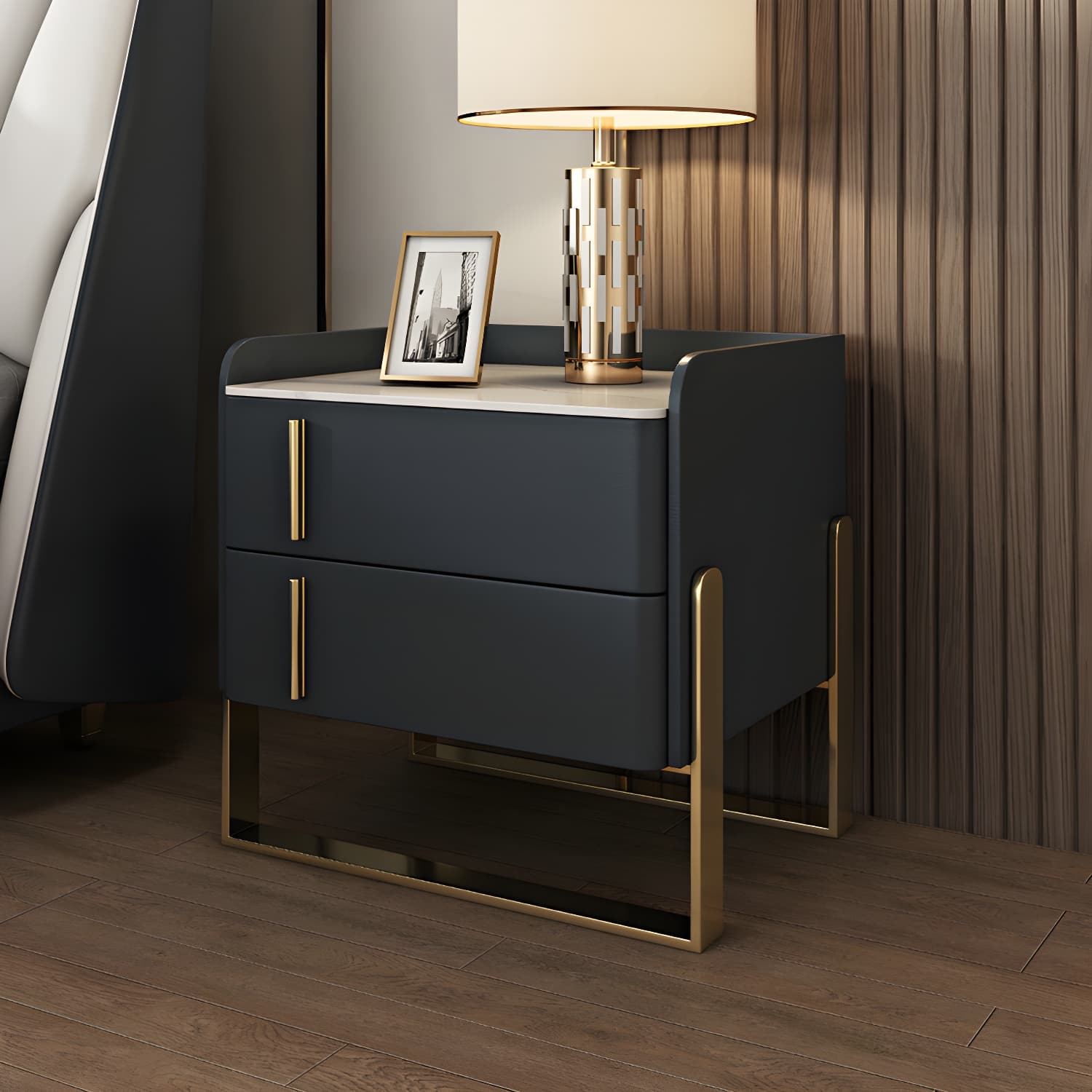 Glam Nightstand with 2 Drawer 20-inch Tall Leather Night Table - image 7
