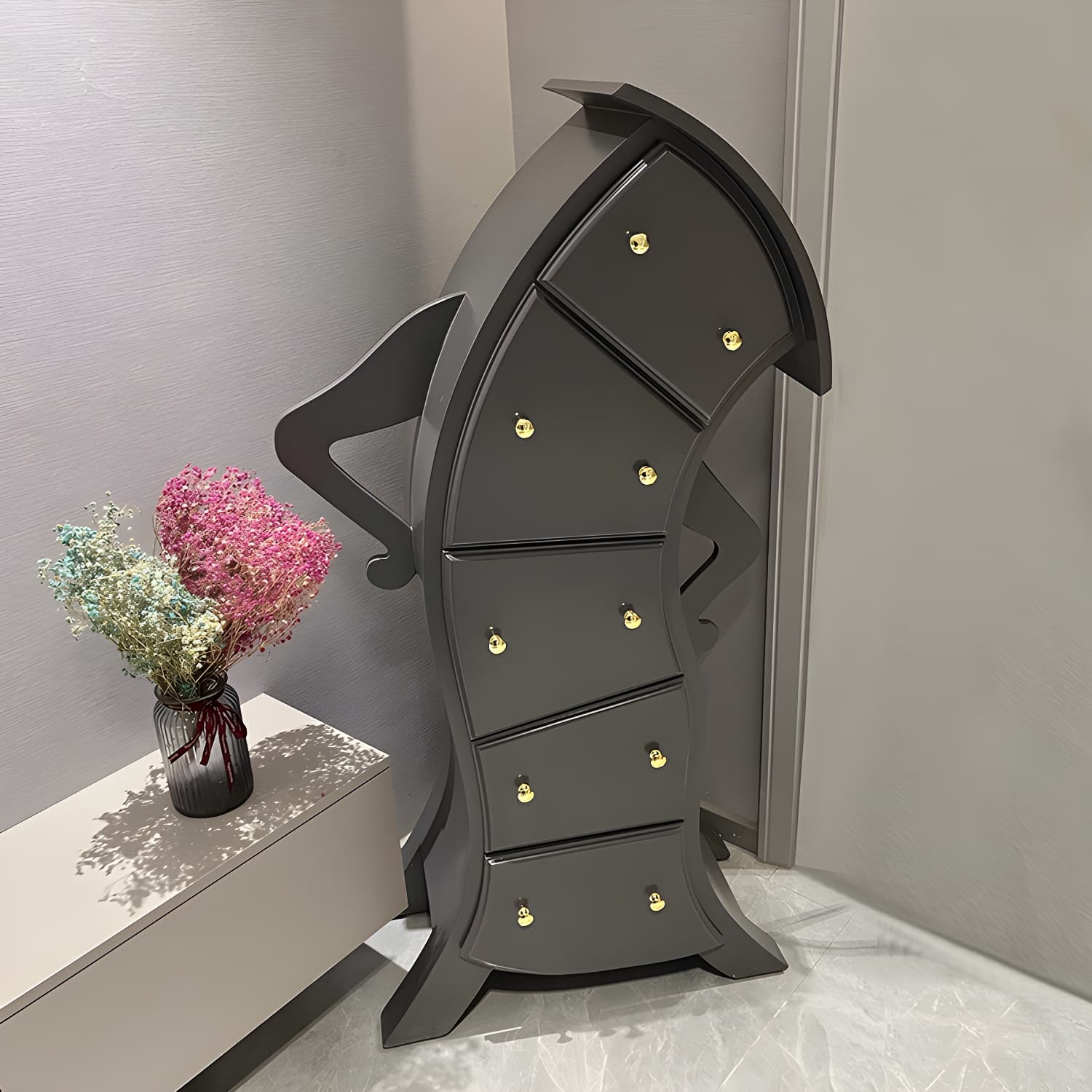 Modern Wood Accent Chest with Soft Close Drawers and Standard Length