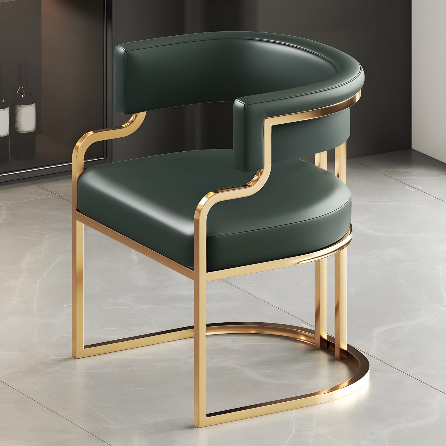 Upholstered Low-Back Arm Chair with Faux Leather and Brass/Gold Legs in Glam Style - image 5