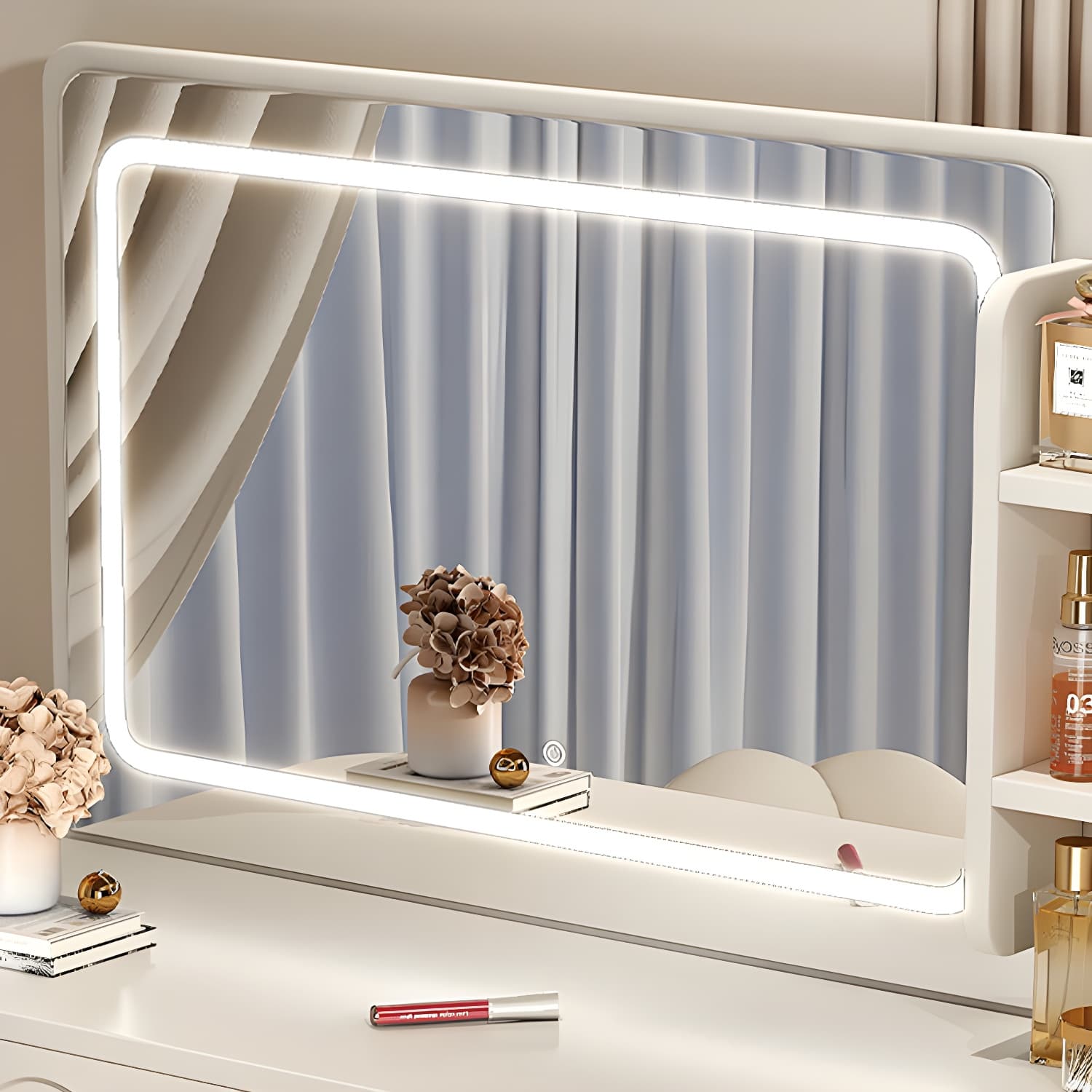 Modern White Wood Makeup Vanity with Drawers, Mirror, and Soft Close Drawer Glides - image 6