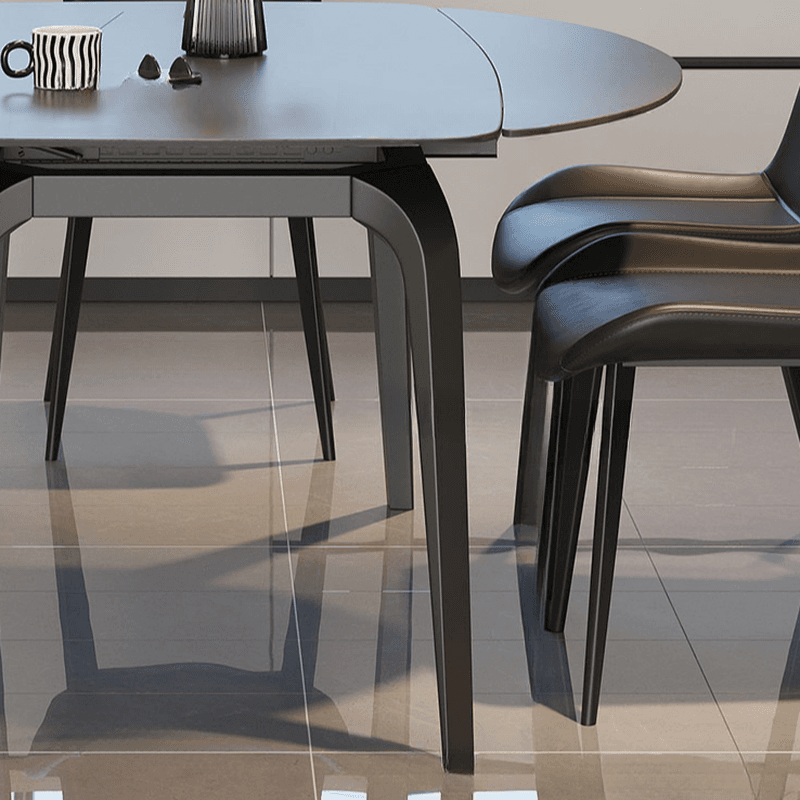 Dining Table Set with Slate Stone Top, Fold-away Leaf, Padded Chair with Back for 6 People in Midnight Black - image 5