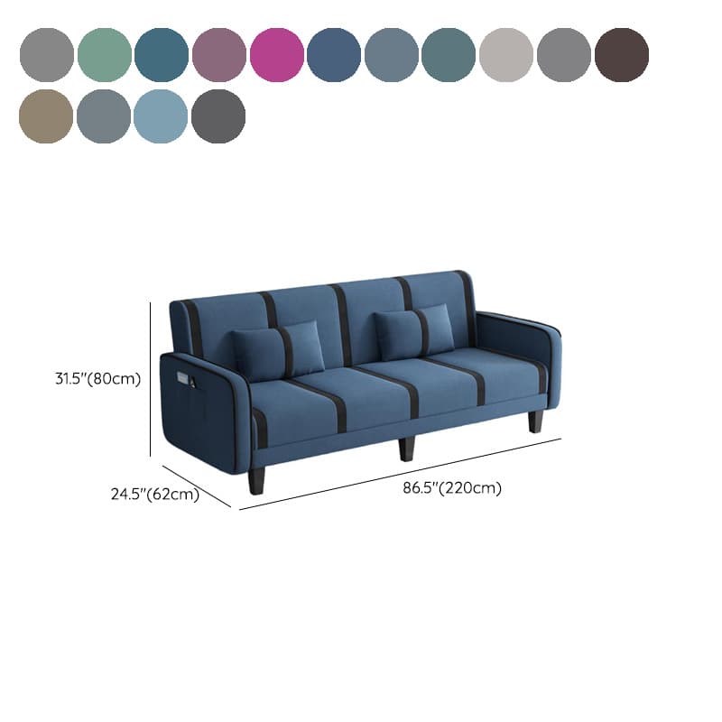 Striped Convertible Sofa in Pu Leather/Flannel with Cerulean/Light Brown/Off-White Upholstery and Armrest - image 20
