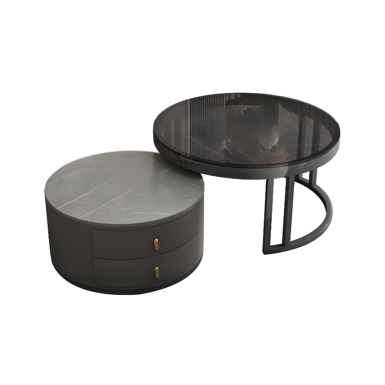 Round Tropical Coffee Table Storage 2 Nesting Coffee Table Set - image 3