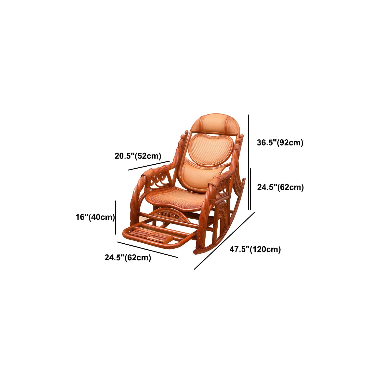 Espresso Rattan Rocking Chair Antique Reclining Rocker Chair 24.4" x 47.2" x 36.2" - image 25