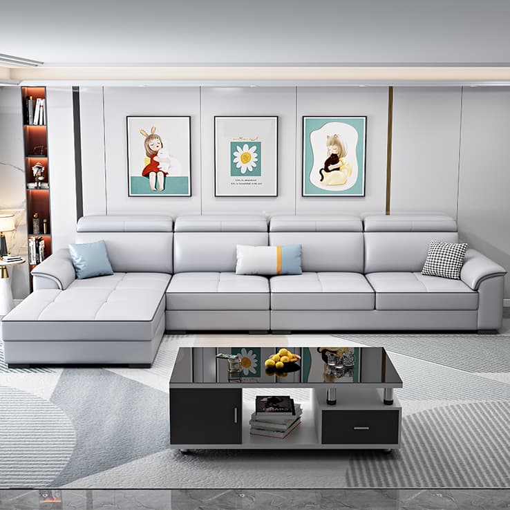 Modern L-Shaped Tech Cloth Sectional Sofa Chaise - 3 Piece Set with Adjustable Headrest and Storage - image 13