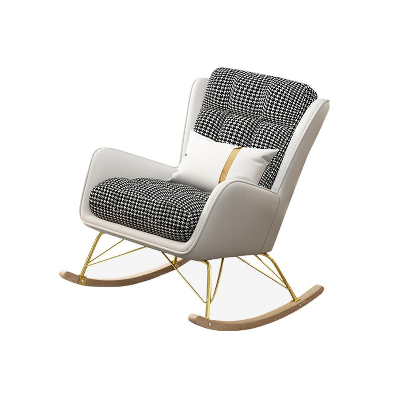 Rubberwood Stationary Rocking Armchair with Plaid and Back , Sand - image 9