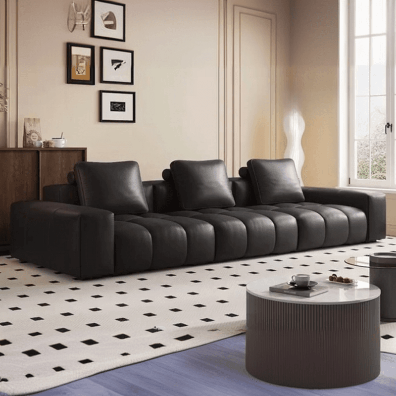 Tear Resistant Standard Sofa/Loveseat/Single Sofa in Midnight Black Genuine Leather
