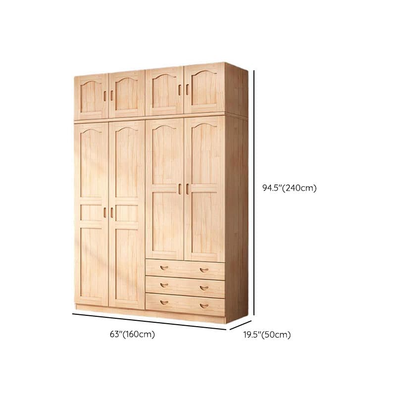 Natural Finish Minimalist Pine Wood Cabinet Armoire with 3-Drawer, Interior Shelves, and Clothing Rod - image 14