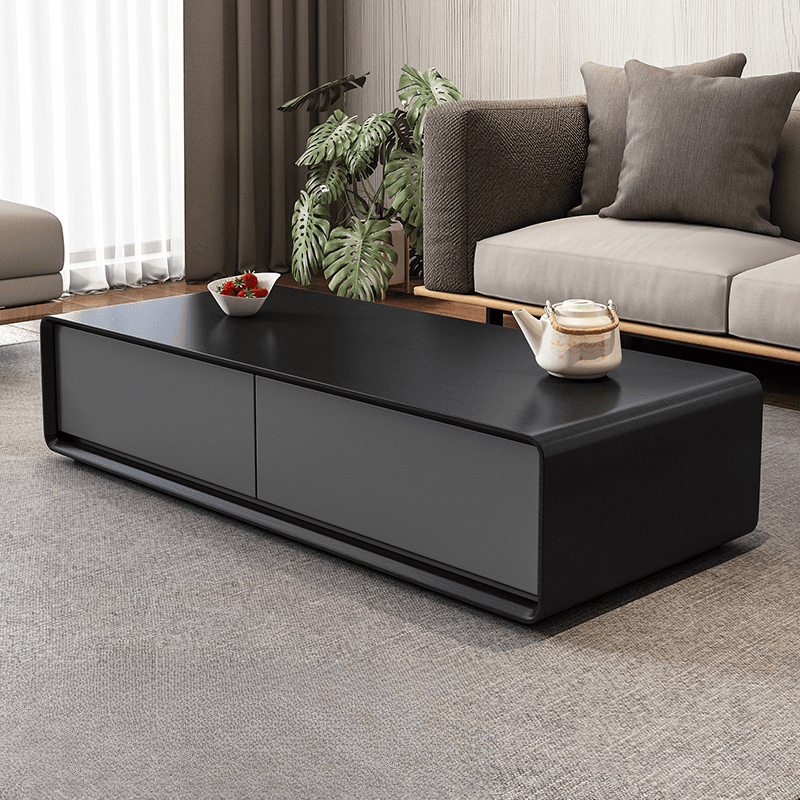 Simplistic Rectangular Shape Reclaimed Wood Single Block Coffee Table in Pecan/Charcoal/Wood Grain with 4 Drawers