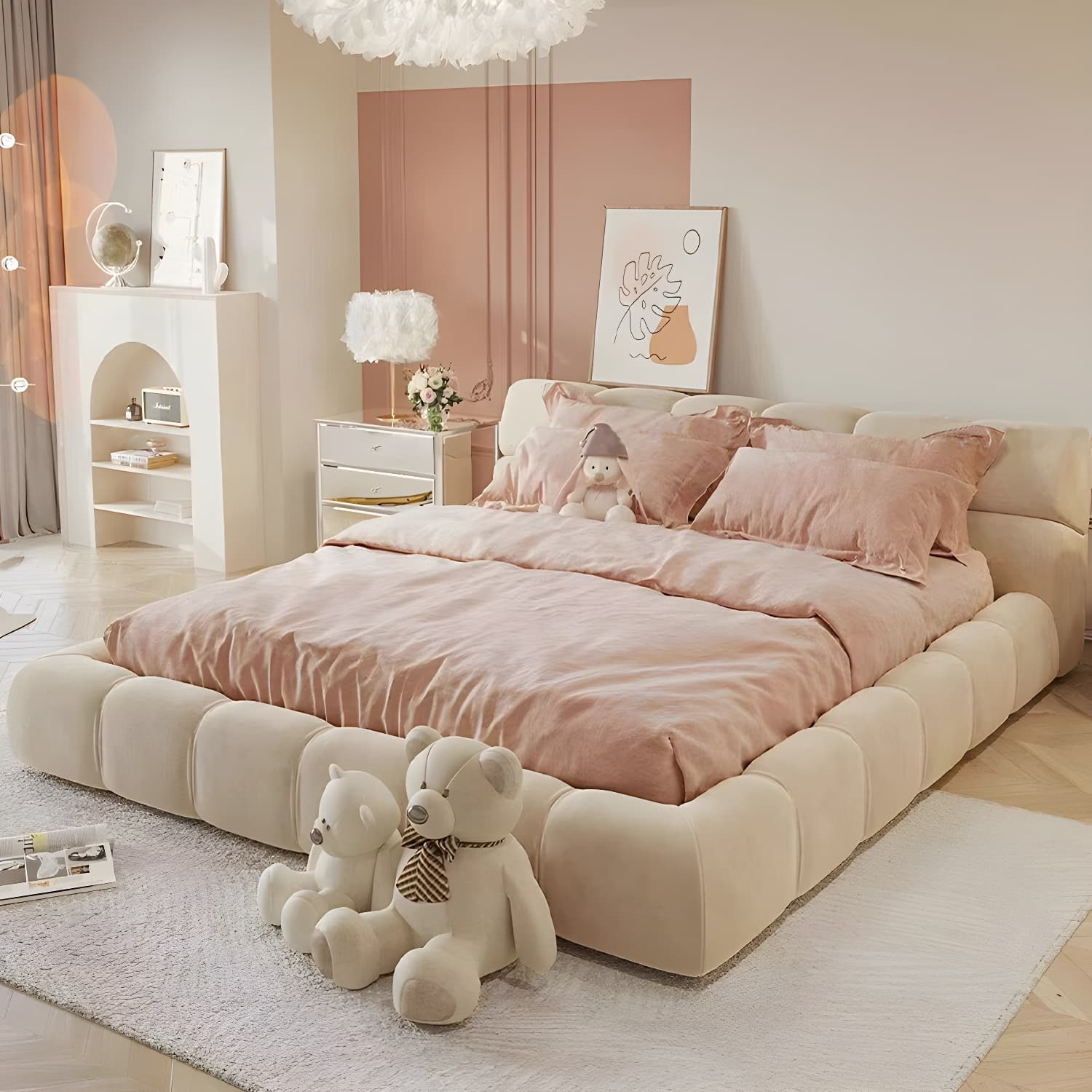 Contemporary Solid Color Rectangular Platform Bed Frame with Headboard - image 3