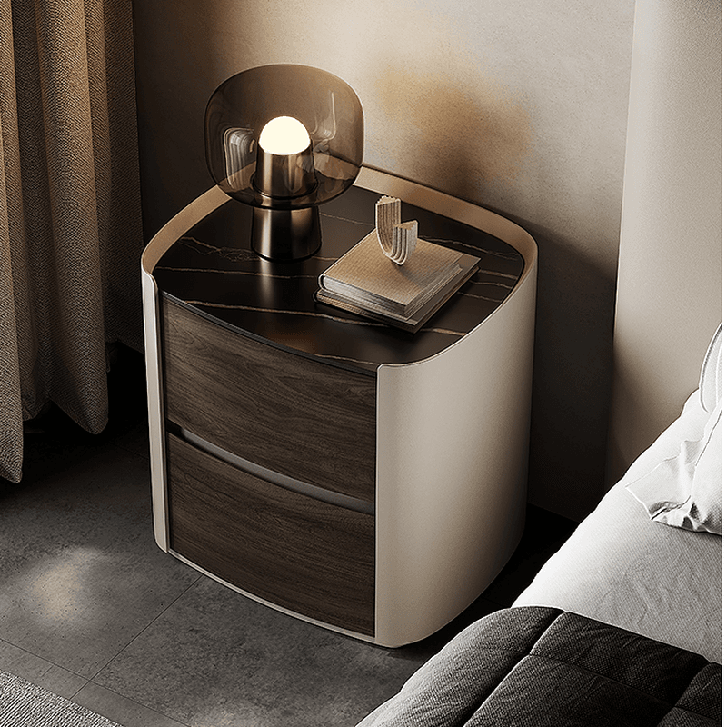 Contemporary Sintered Stone Countertop 2 Drawers Nightstand With Drawer Organization - image 5
