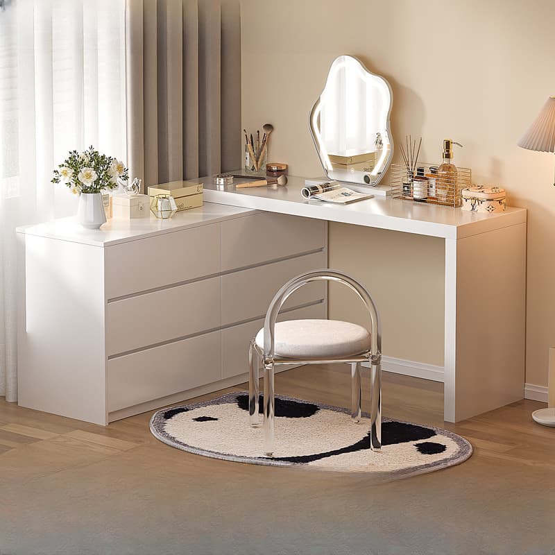 Large Vanity Set with Chalk Seating, 6 Drawers, Lumber Frame, Scalable 2-in-1 Design, and Chair
