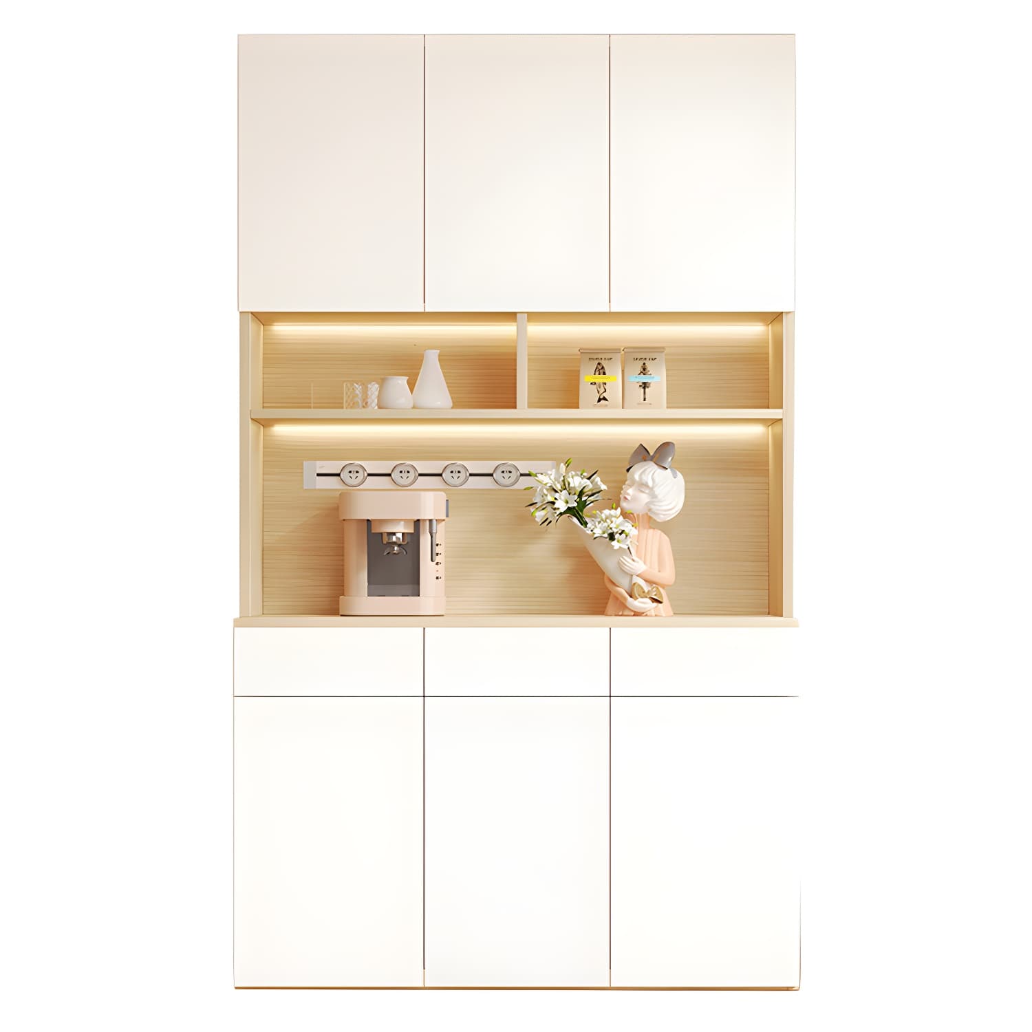 Scandinavian White Wood Buffet Sideboard Cabinet with Cabinets and Shelves - image 3