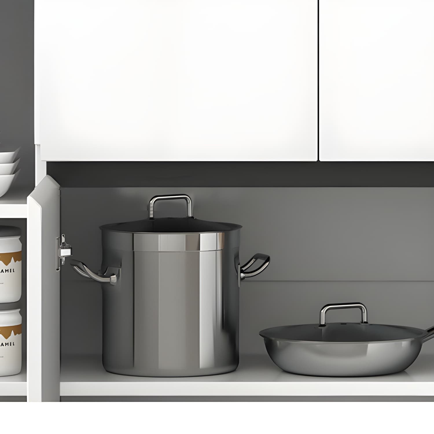 Modern White Sideboard with Glass Countertop, Cabinets, and Drawers - image 7