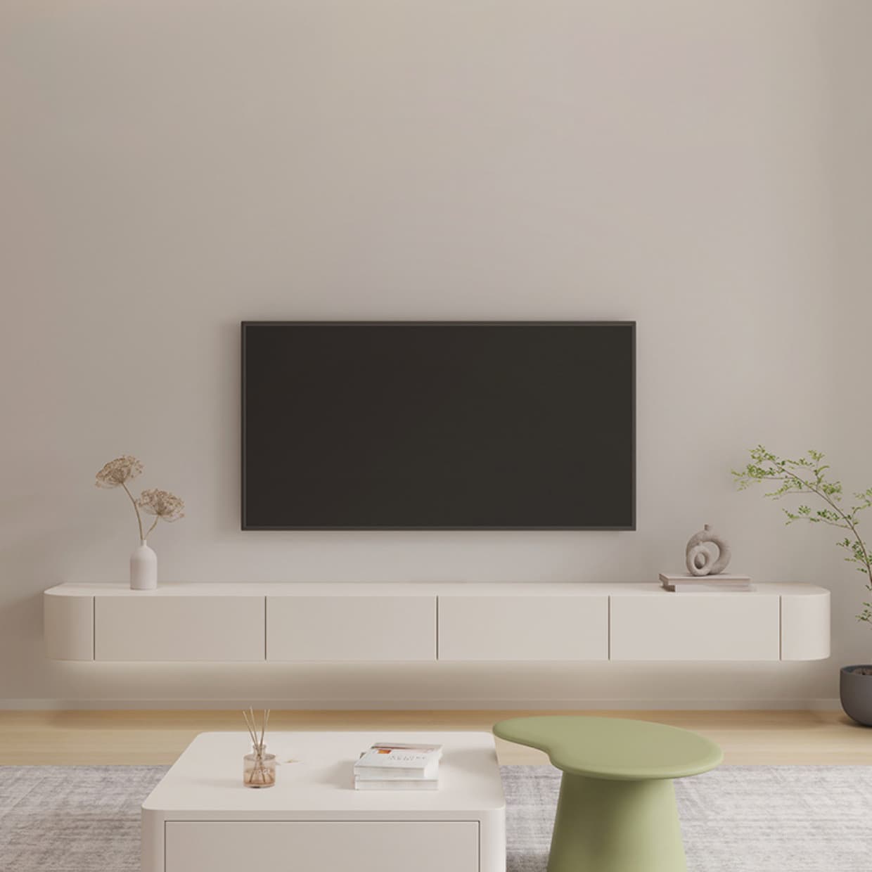 Modern Engineered Wood TV Stand Enclosed Storage Wall-mounted TV Console - image 3
