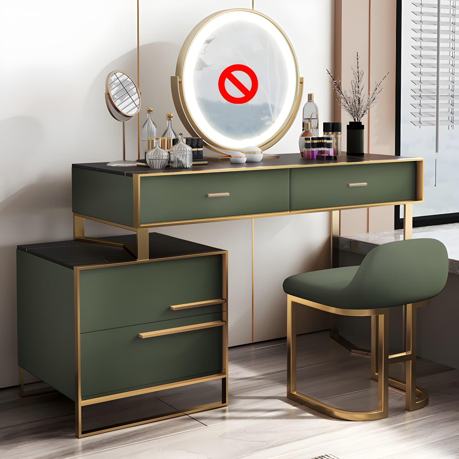 Luxurious Metal Make-up Vanity 4 Solid Wood Drawers Dressing Table - image 5