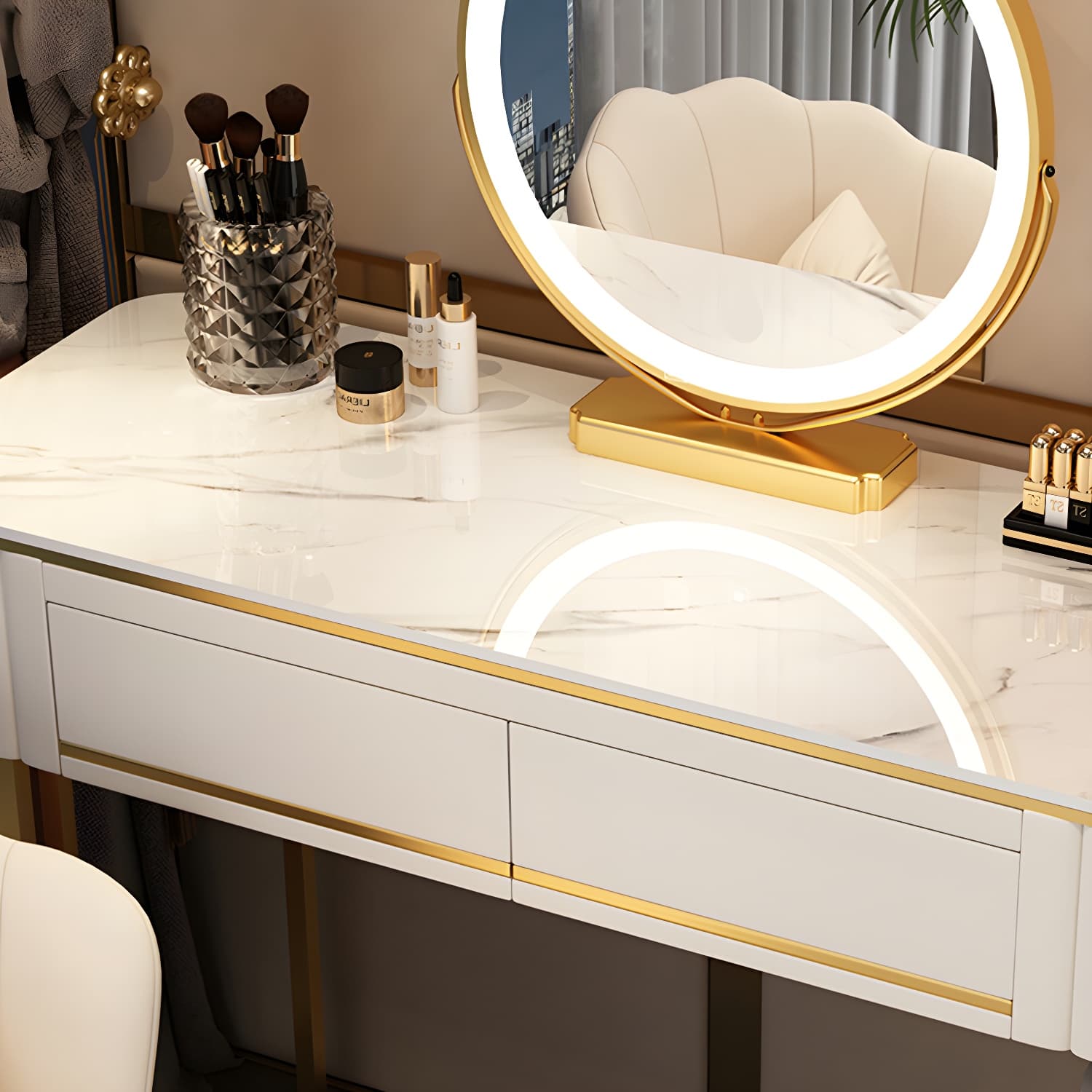 Contemporary Make-up Vanity with White Wooden Top for Bedroom - image 10