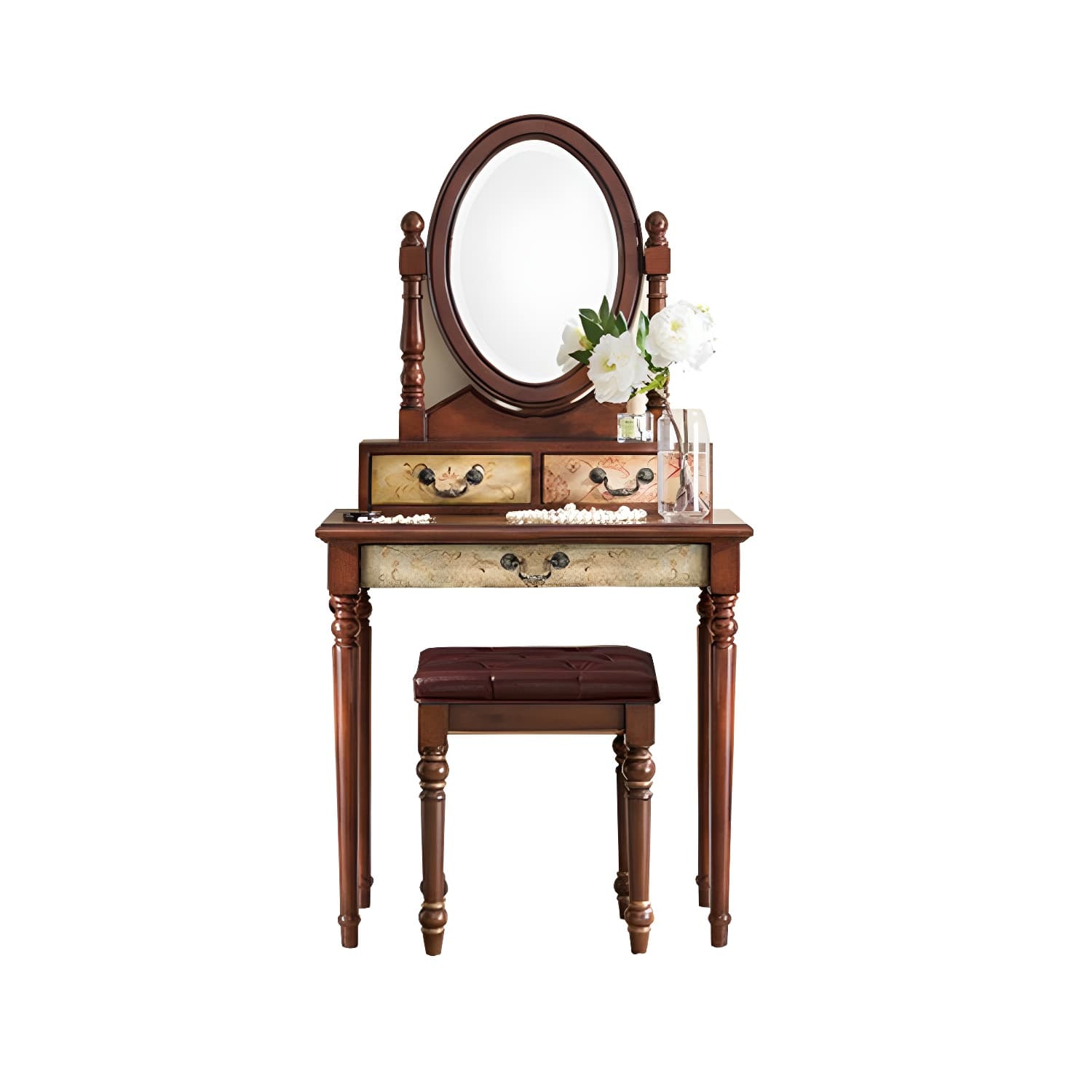 Victorian Wood Vanity Table with Mirror and Stool 15.75" D Vanity Table Set - image 5