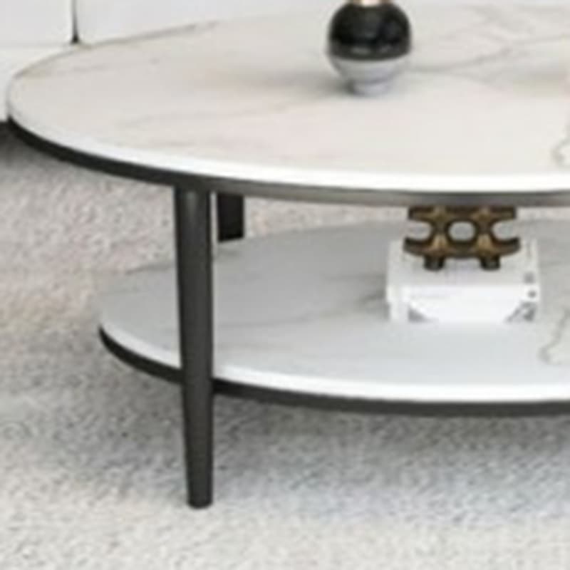 Glam Style Stone Top Oval Coffee Table with Both Shelf and Storage, Durable Iron Four Leg Base - image 8
