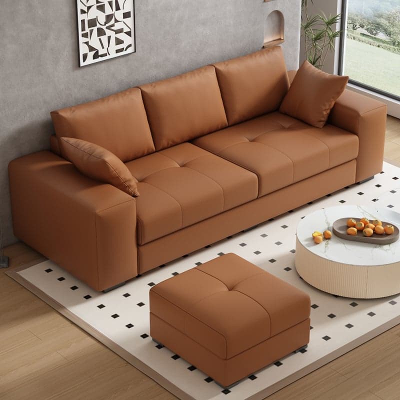 Modern Solid Color Scratch-defiant Standard Sofa in Pu with Dark Grey/Ivory/Coffee Upholstery, 4-seater/3-seater, and 2 Pillows - image 6