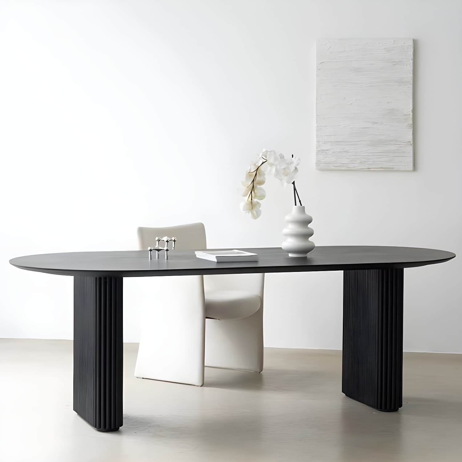 Modern Oval Dining Table Black Wooden Dinner Table for Dining Room - image 4