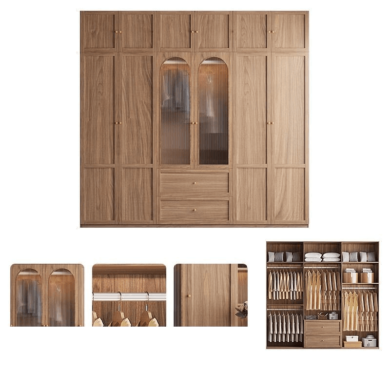 Minimalist Timber Sepia Cabinet Armoire with Interior Shelves & Clothing Rack & Soft Close Drawer & Soft Close Door - image 19