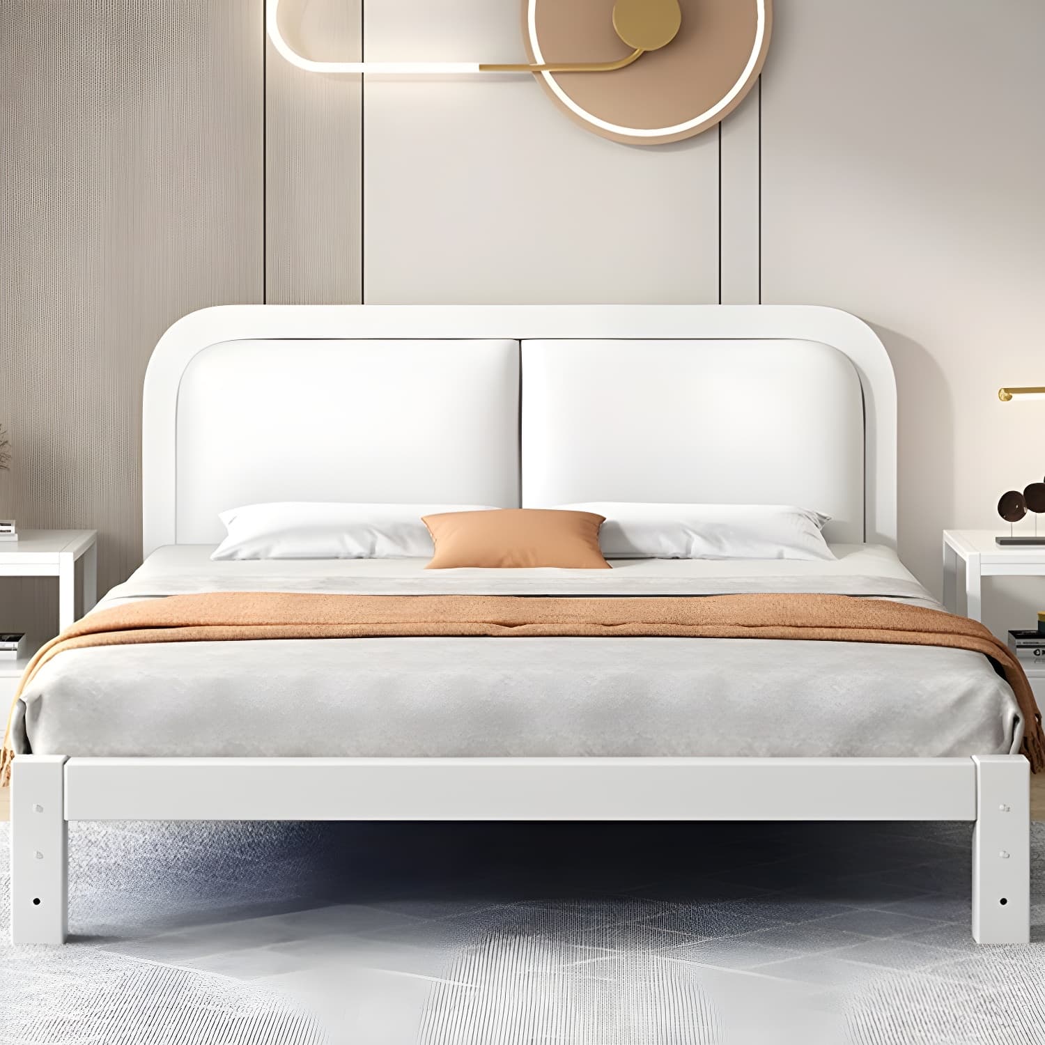 Modern Metal Panel Bed in White/Midnight Black with Easy Assembly - image 3